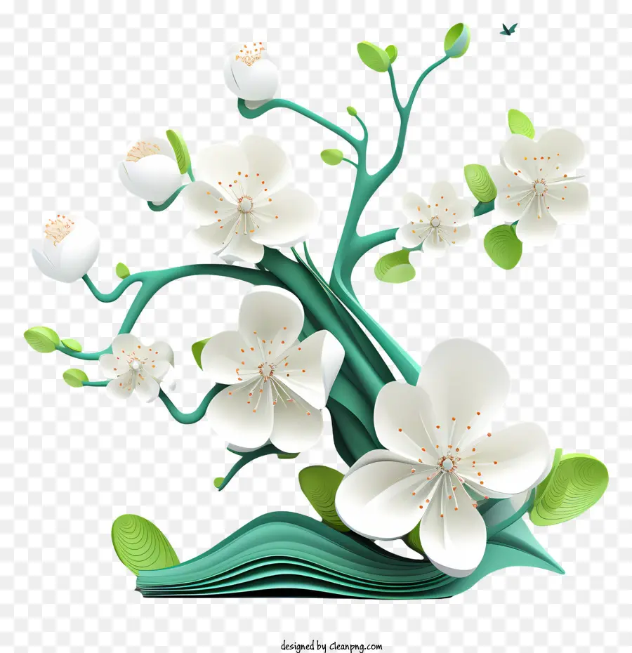 Mùa xuân bắt đầu cây giấy hoa trắng hoa màu đen lá hình hoa hình hoa - Cây giấy với lá hoa trắng, thẩm mỹ cổ điển