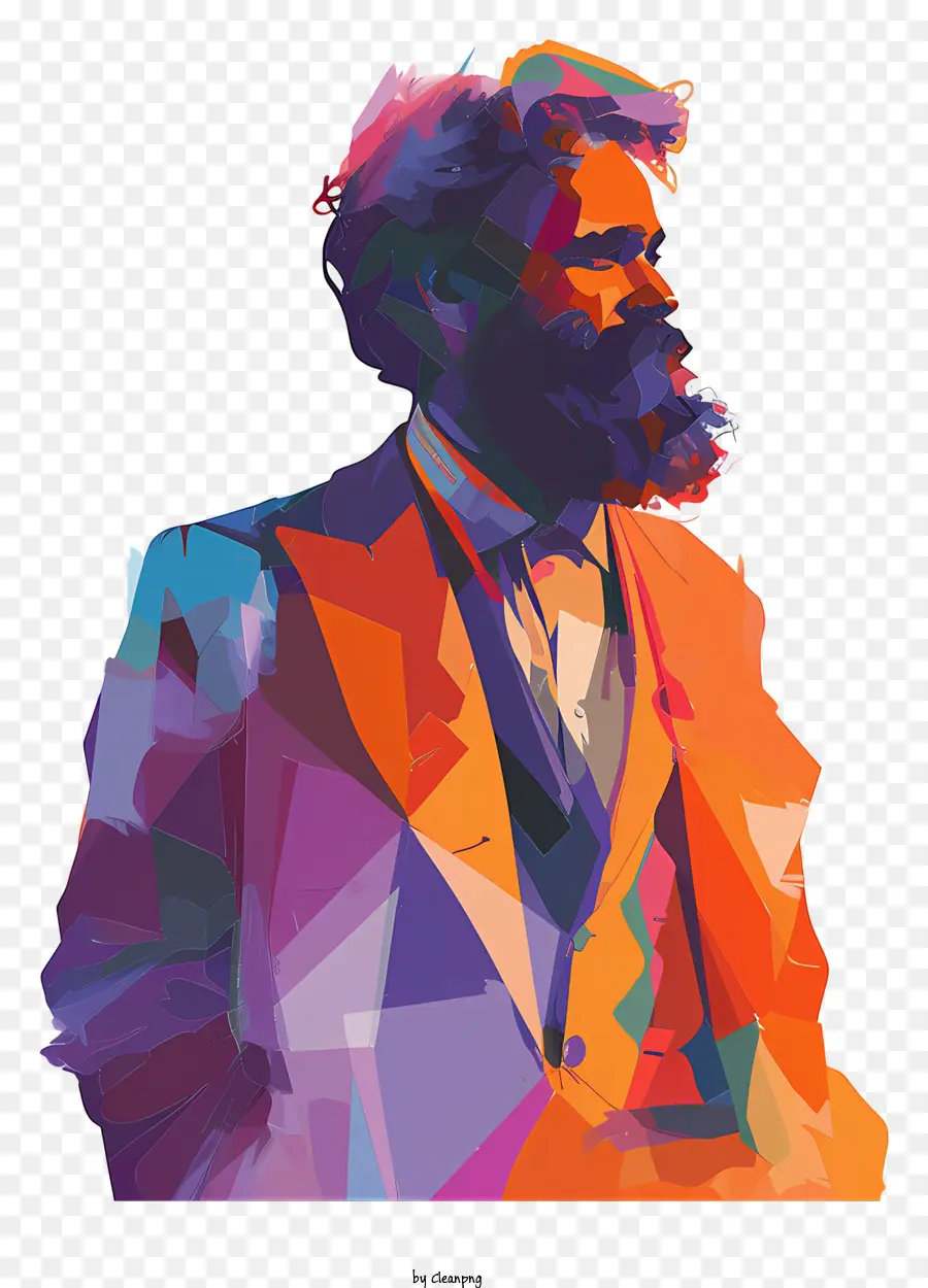 karl marx - Uomo in tuta con barba lunga, viso serio, sfondo colorato astratto