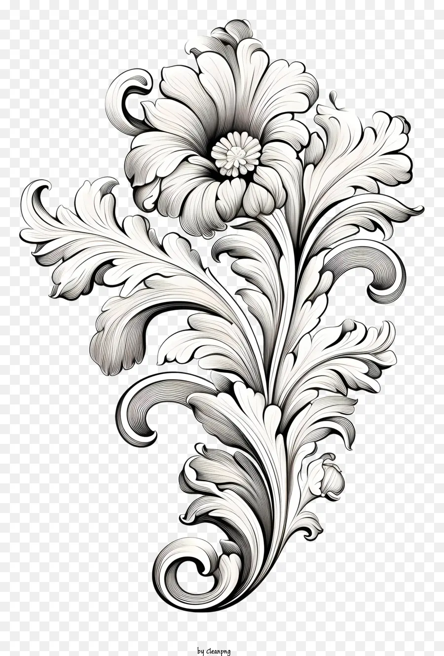 florales Design - Schwarz -Weiß -Blumendesign mit komplizierten Details