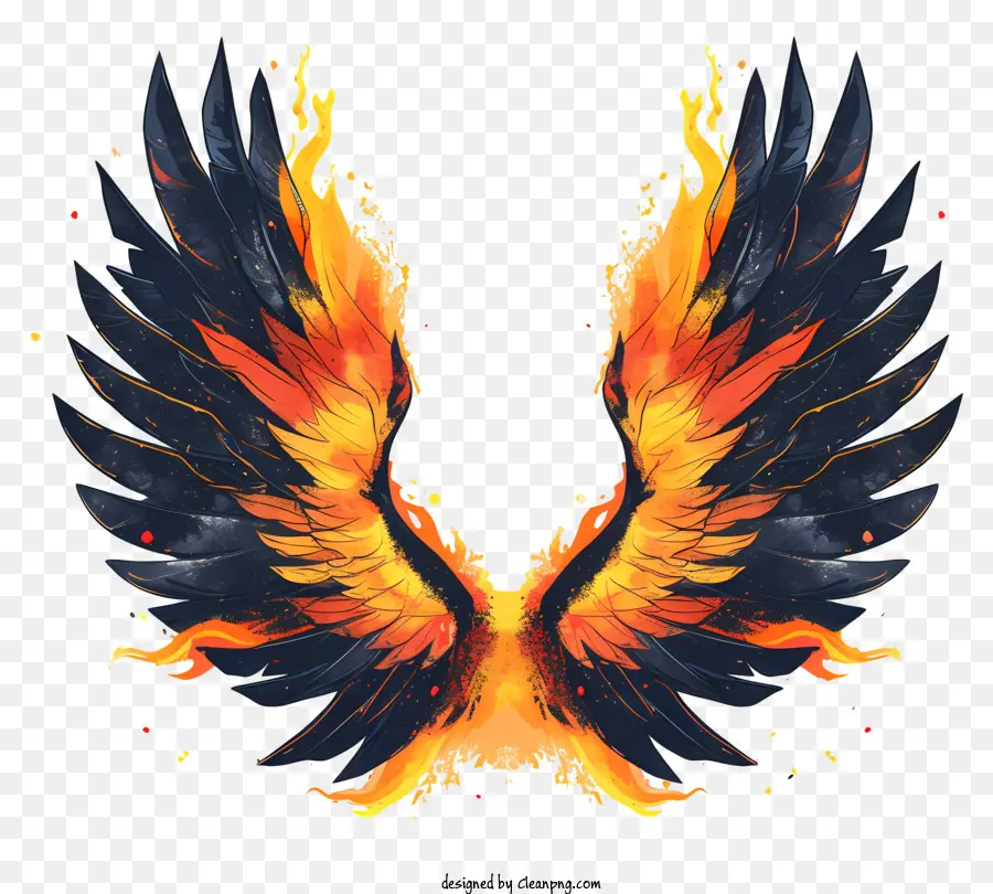 Feuerflügel Feuerflügel Flammen Flammen Feuerkunst Feurige Flügel - Flammende Flügel gegen dunklen Hintergrund, feurige Federn