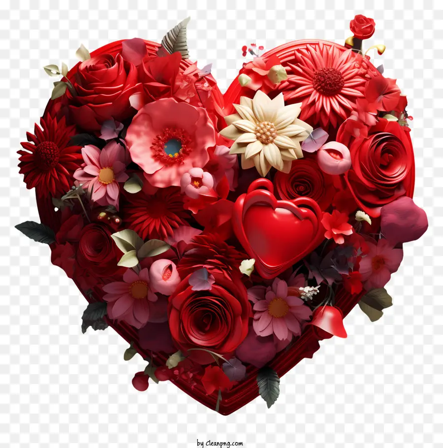 Blume Herz - Künstlerisches rotes Blumenherz mit verschiedenen Laubakzenten