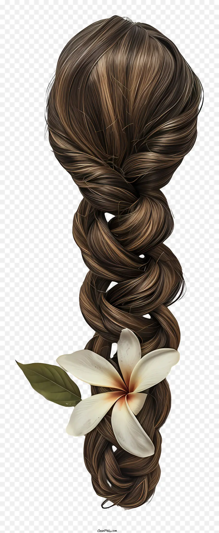 weiße Blume - Langes dunkelbraunes Haar in losen Geflecht mit weißer Blume