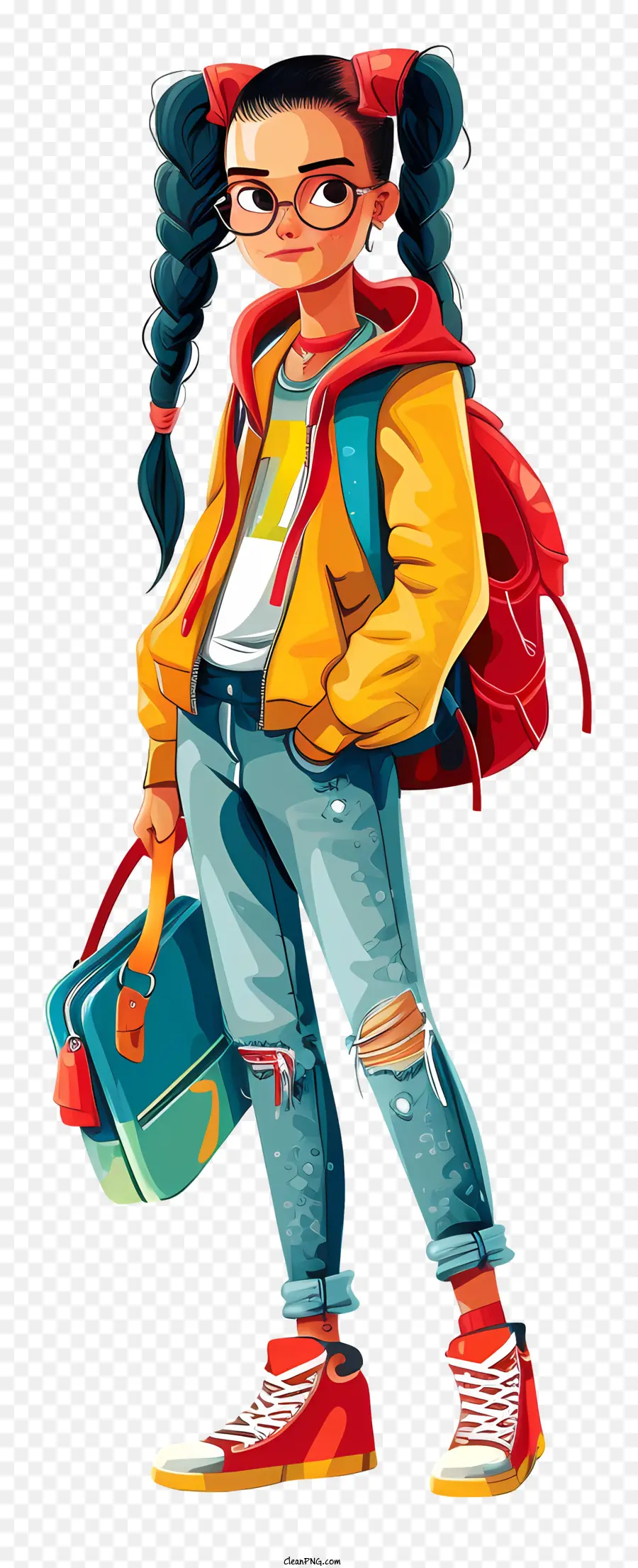 đeo kính - Cô gái trẻ trong chiếc áo khoác đầy màu sắc đi bộ trên đường phố thành phố