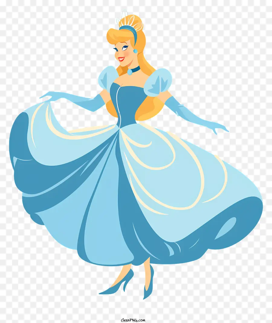 Cinderella - Blonde Prinzessin im blauen Kleid mit erhöhten Armen lächeln