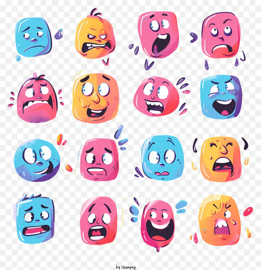 Emotes Emotionen glücklich traurig süß - Glückliche und traurige Gefühle in niedlicher Illustration