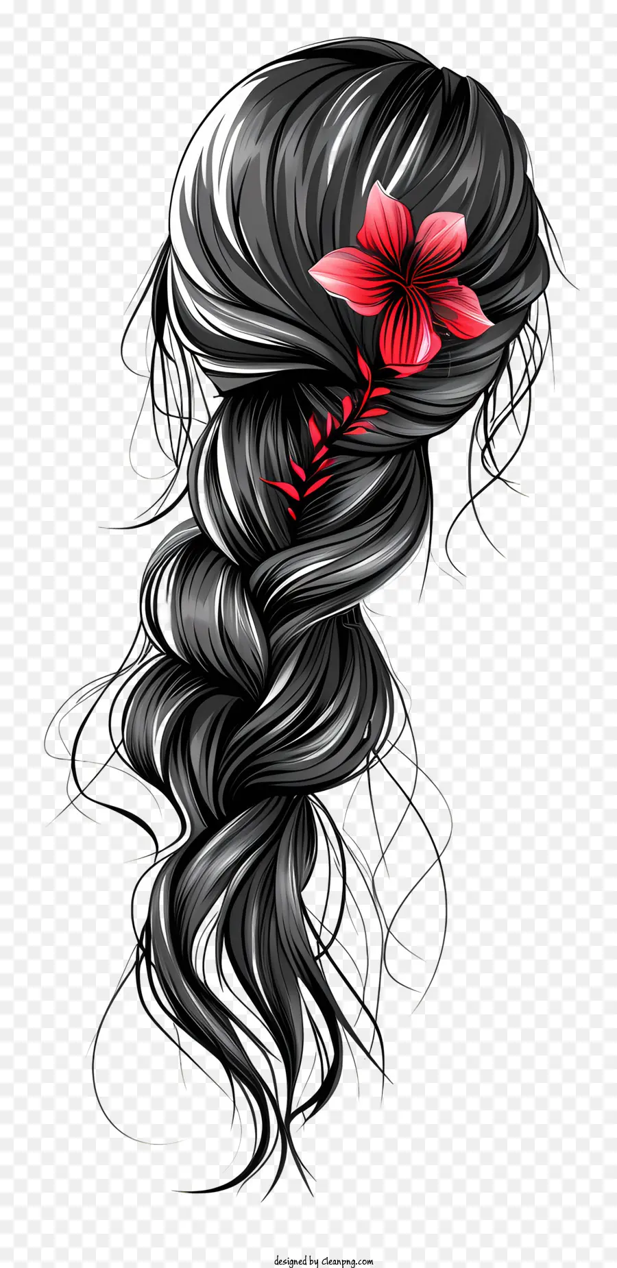 geflochtene Haar Perückenwellenhaar geschlossene Augen skurriler Stil - Wunderliche Schwarz -Weiß -Zeichnung der Frau
