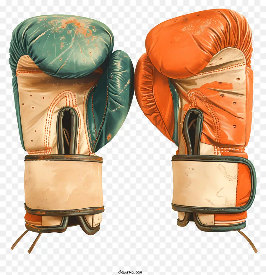 guantoni da boxe - Guanti di boxe sporchi e usurati - arancione e verde
