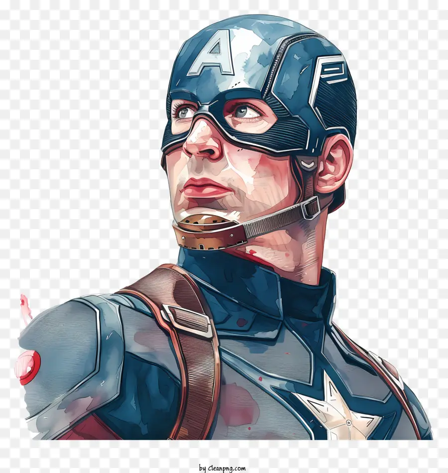 Avengers - Captain America Gemälde, Aquarell, ernsthafter Ausdruck, legendärer Superhelden