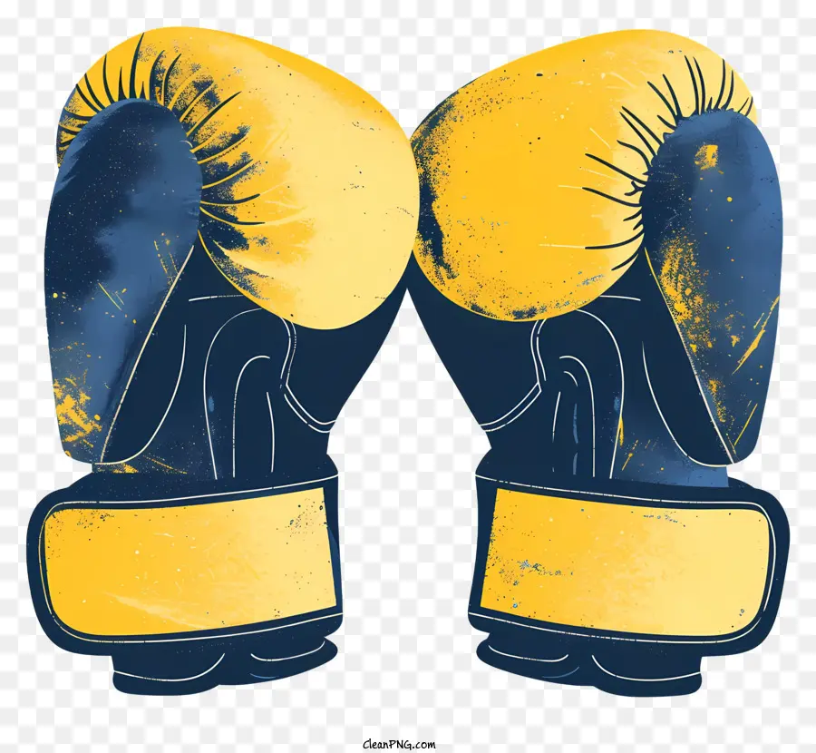 Boxhandschuhe - Abgenutzte, gelbe und blaue Boxhandschuhe mit Griff