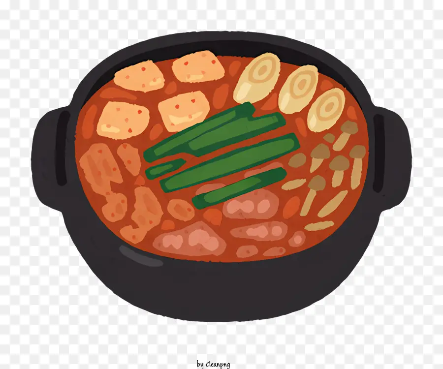Lebensmittelelemente Schwarze Schüssel Fleisch Gemüse Nudeln - Dampfschale mit verschiedenen Zutaten auf Brot serviert