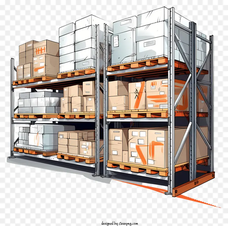 rack shelves boxes packages metal