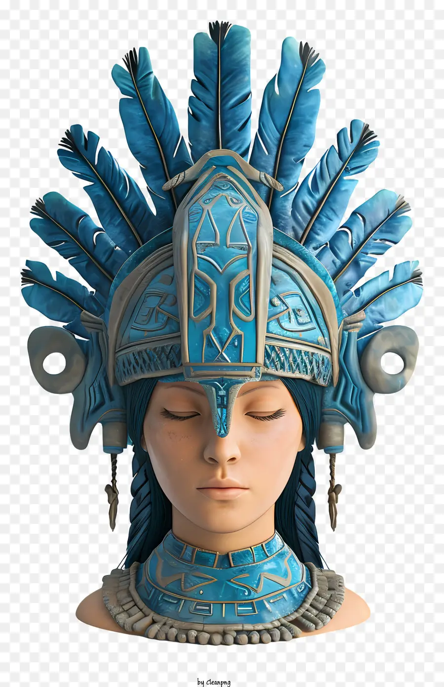 blaugrüne Kopfbedeckungstürkis - 3D -Rendering der Frau in indigenen Kopfschmuck