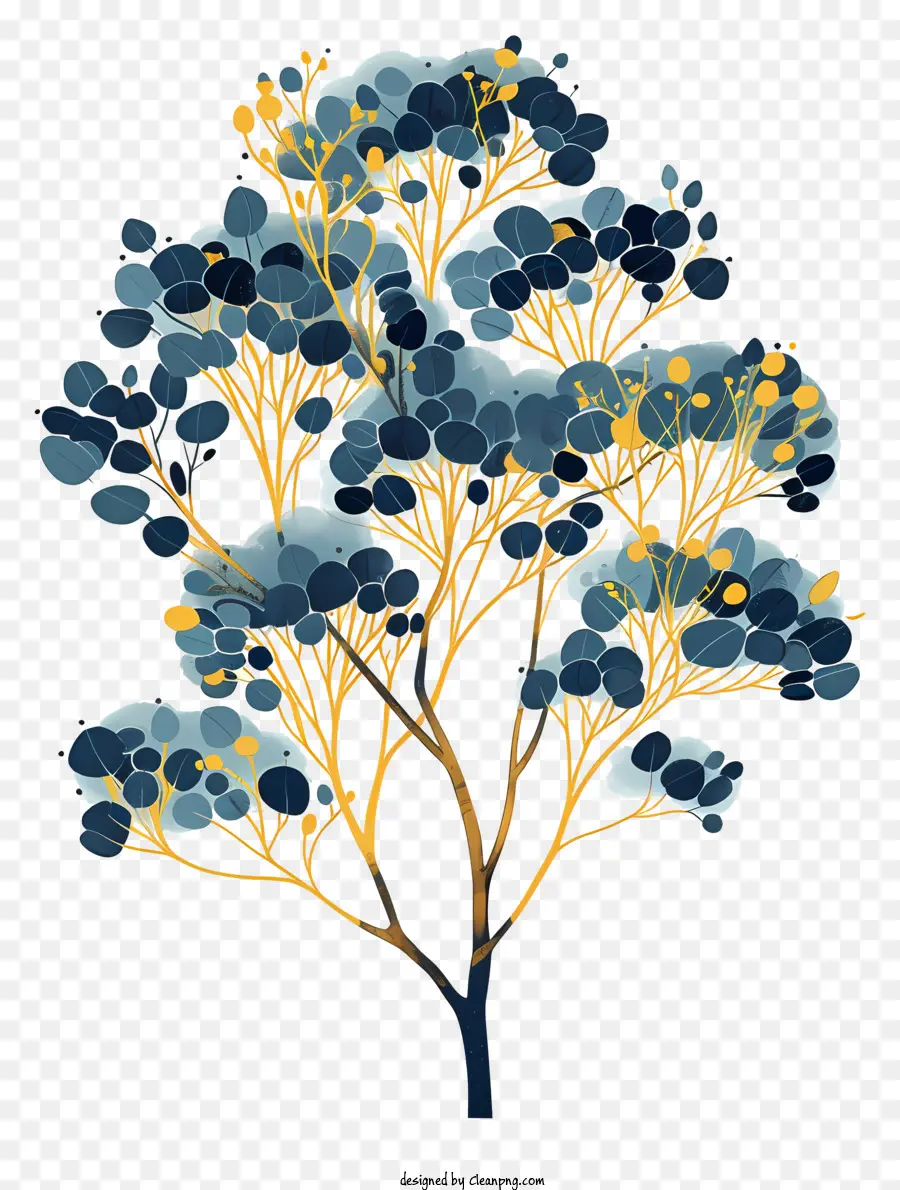 Baum gelbe Blätter blaue Blätter Natur Majestätischer Baum - Majestätischer Baum mit schwankenden Zweigen im verträumten Stil