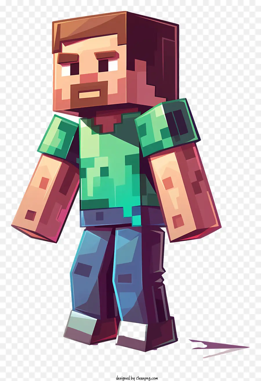 xanh nền - Người chơi Minecraft mỉm cười với bộ râu đỏ, quần áo màu xanh lá cây