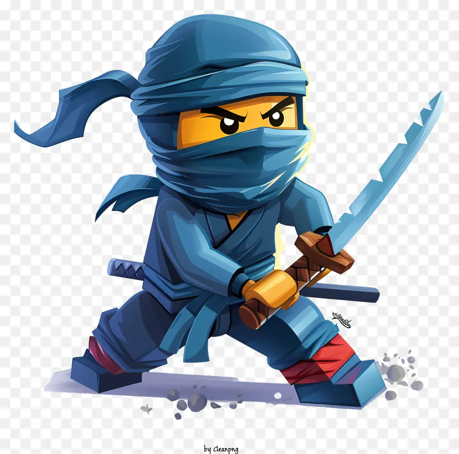 Ninjago Ninja Blue Ninja Outfit Swords Dark Environment - Il ninja blu sta con le spade al buio
