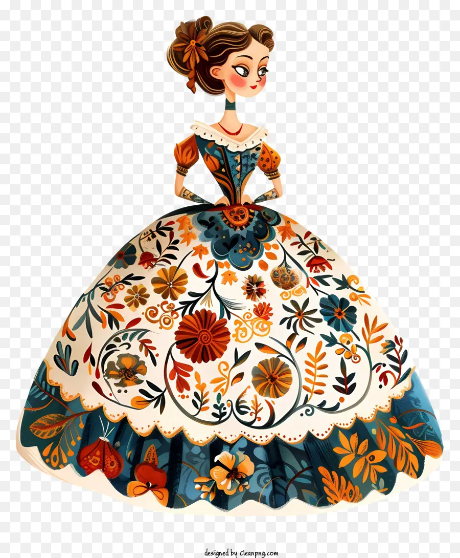 Prinzessin Victorian Fashion Fersat Dress Blumenmuster Blumenhut - Frau im verzierten viktorianischen Kleid mit Blumenhut