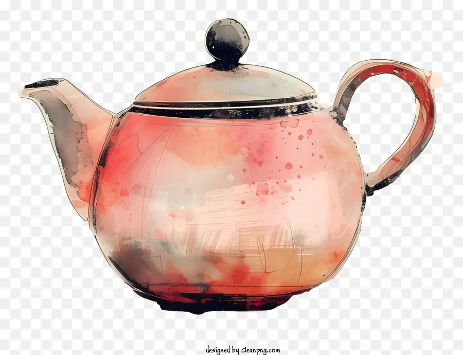 TOAPOT WATERCOLOR PITTURA DELLA TEA PACCHIA PACCHIA PASSO DELLA GUIDA SIGNORE - Pittura ad acquerello di tea pot rosa su sfondo nero