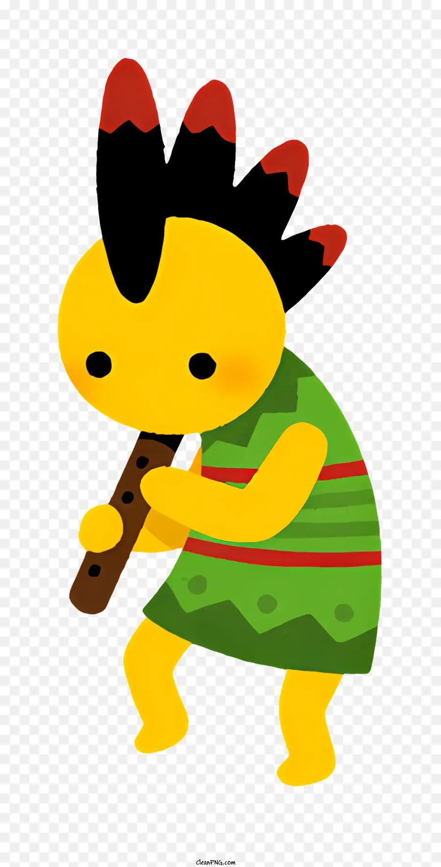 Fantasy -Figur Cartoon Charakter Rot und grüne Kleid Musikinstrument Stäbchen - Cartoonfigur spielt Instrument mit zwei Stöcken