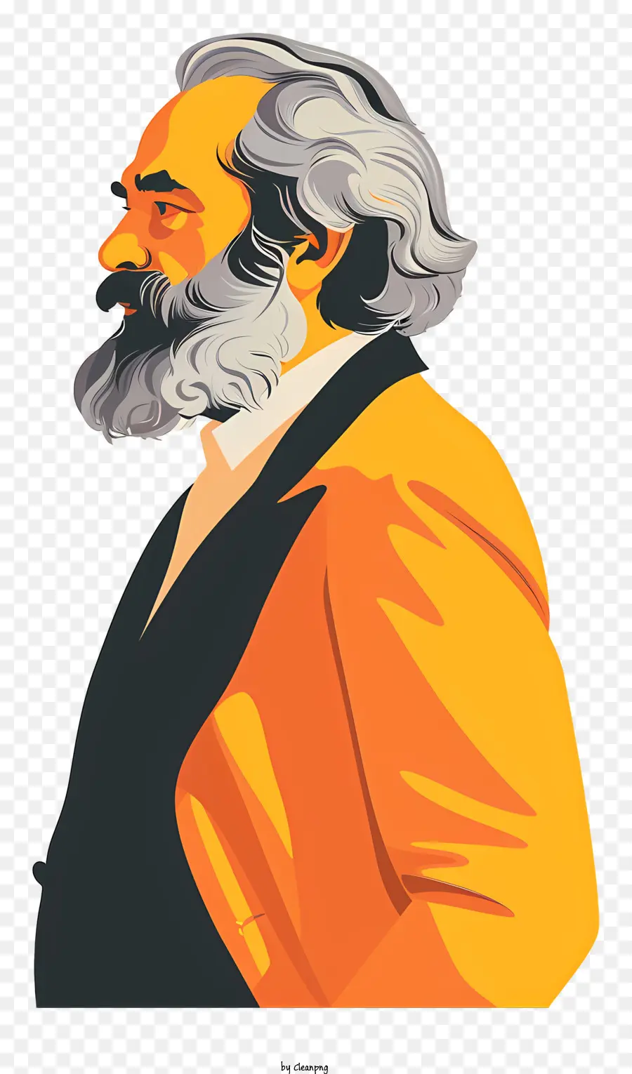Karl Marx - Mann im Profil mit Orangenjacke und Krawatte