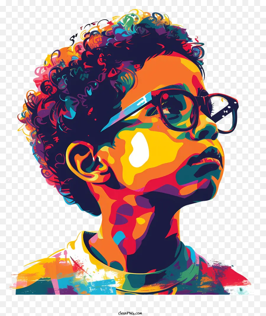 Brille - Buntes digitales Gemälde des Jungen, der nach oben schaut