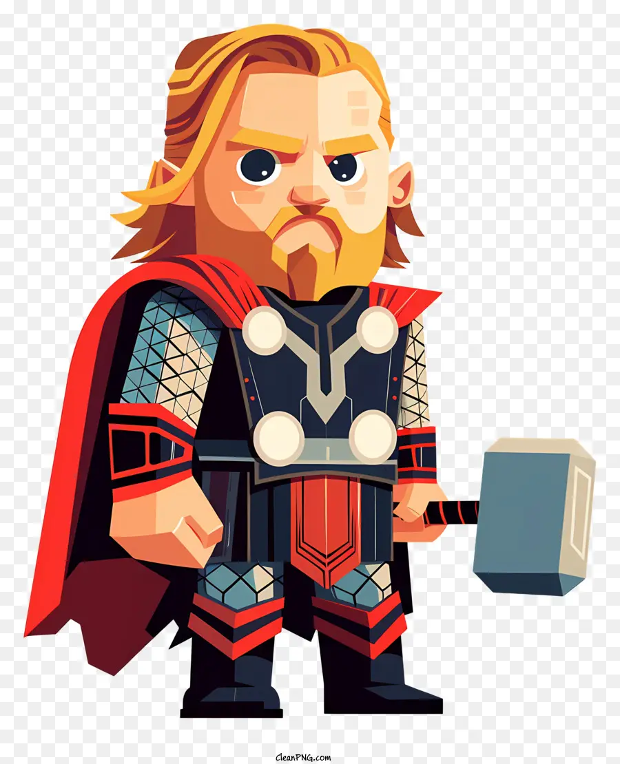 Netter Thor Charakter Hammer langer Haarbart - Heftiger, kraftvoller Charakter mit Hammer in dunkler Umgebung
