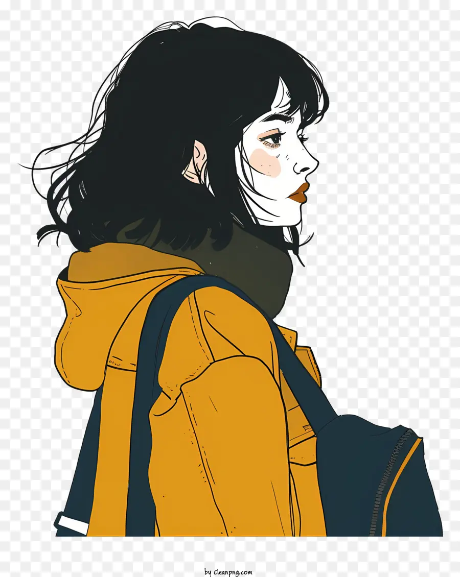 College Girl With Bag Drawing Girl Orange Jackack - Ragazza in giacca arancione, zaino rivolto verso il basso