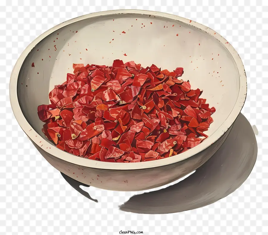 Chili Flohes Pulvermalmale weiße Schüssel rote Rosinen Farben - Fröhliches Gemälde der weißen Schüssel mit Rosinen