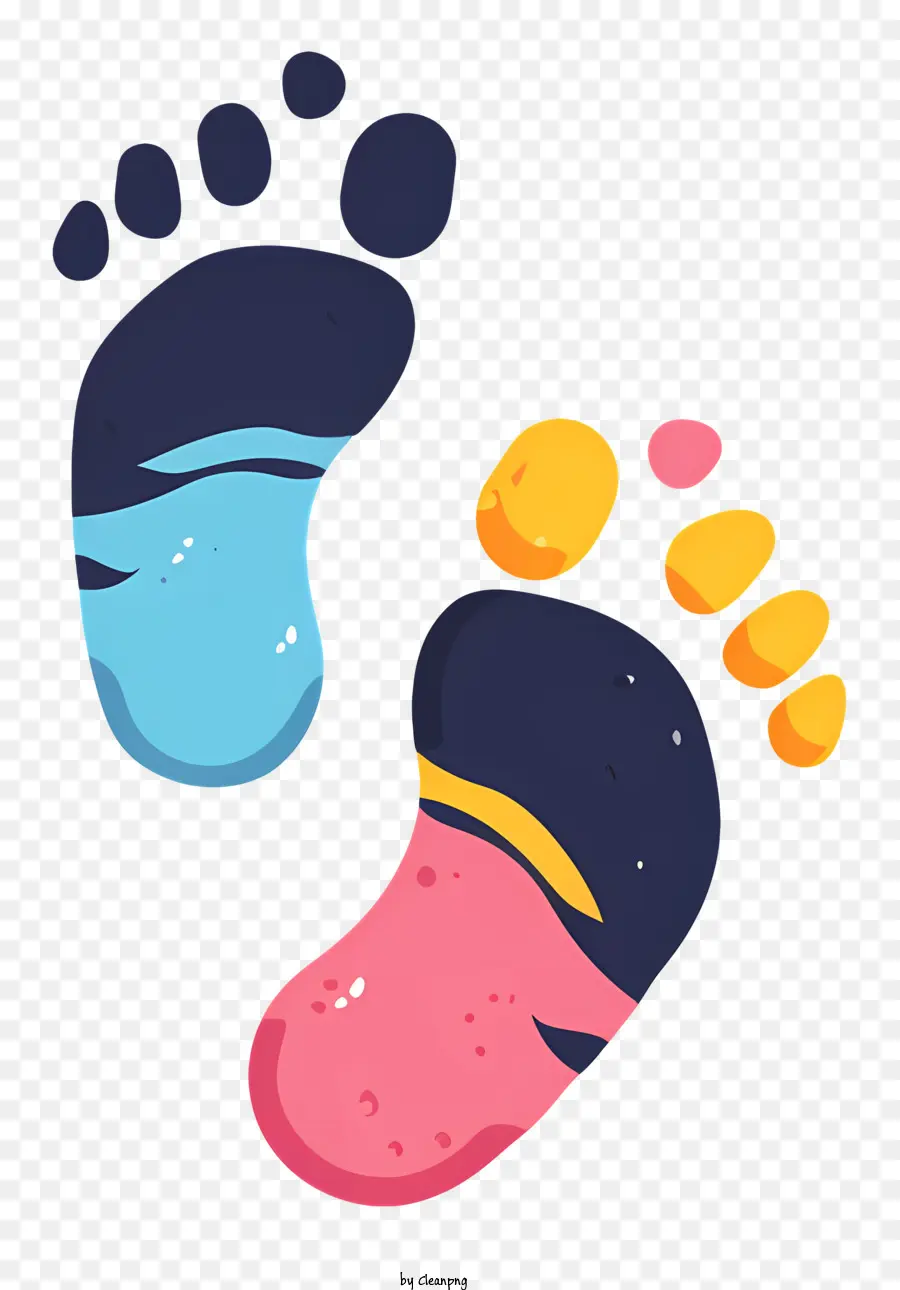Baby Fußabdrücke - Baby -Fußabdrücke in Blau, Rosa, Gelb und Orange