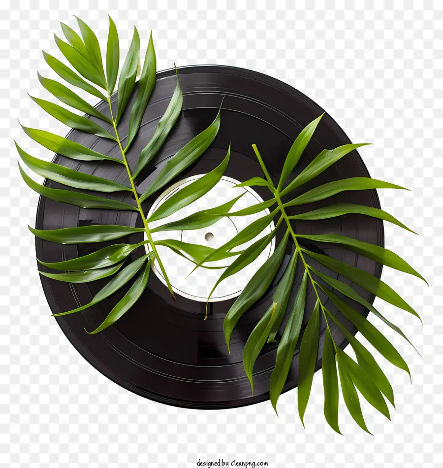 Vinyl Record Discoidrista Music Record Vinyl Record Green Leaves - Registra la musica suonando musica, due foglie verdi aggiunte