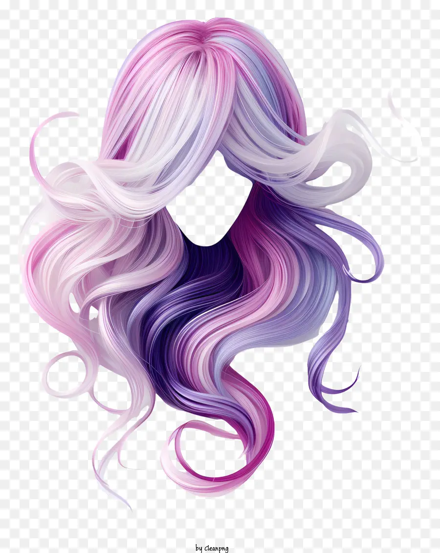 Perücke langes lockiges Haar rosa und lila Haare natürliches Make -up geschlossene Augen - Realistisches Bild der Person mit farbenfrohen Haaren