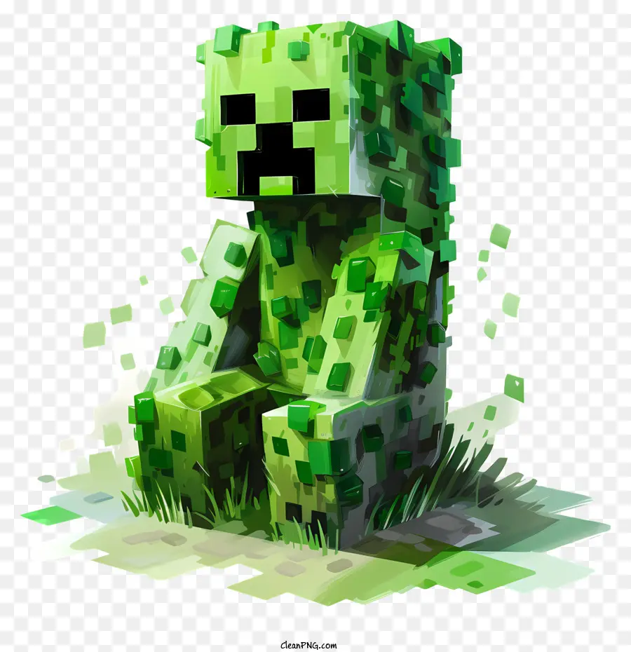 Minecraft - Persona seduta fatta di piastrelle verdi e marroni