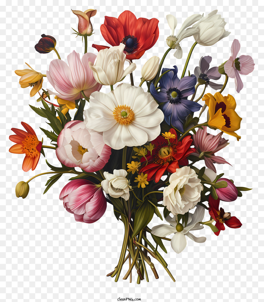 Frühlingsblumen - Buntes Blumenstrauß mit Rosen, Gänseblümchen und Nelken
