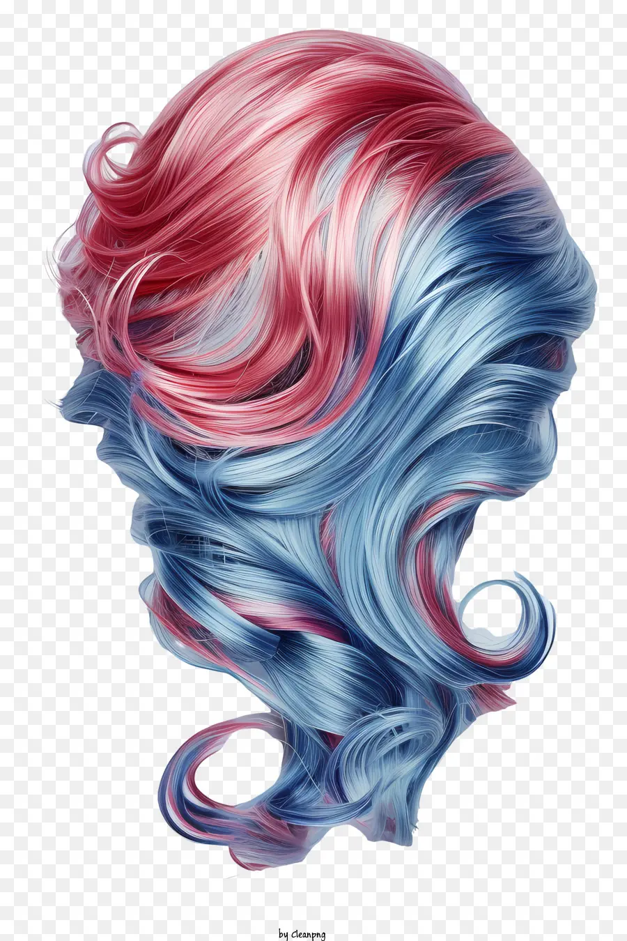 Perücke, welliges farbiges Haar hellblaues und rotes Haar dunkelbraune Basisfarbe langer Wellenfrisur - Frau mit hellblauem und rotem, welligem Haar