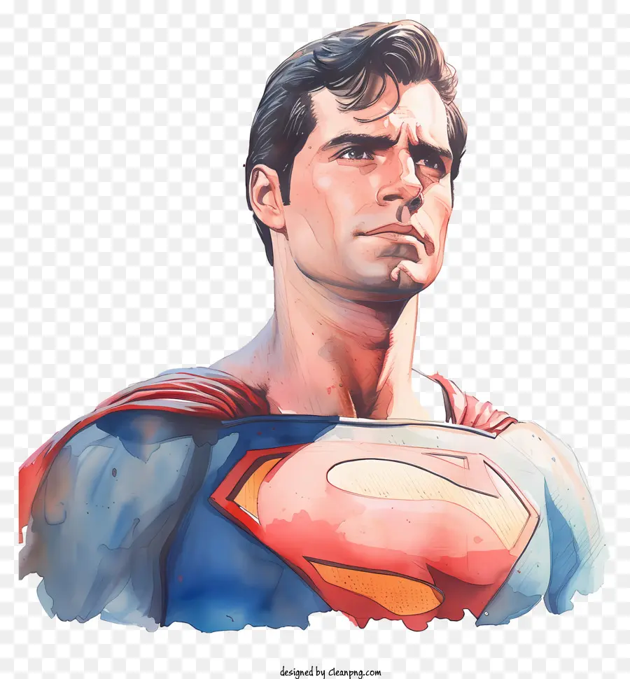 Superman - Superman im Schwarz -Blau -Kostüm, ernsthafter Ausdruck