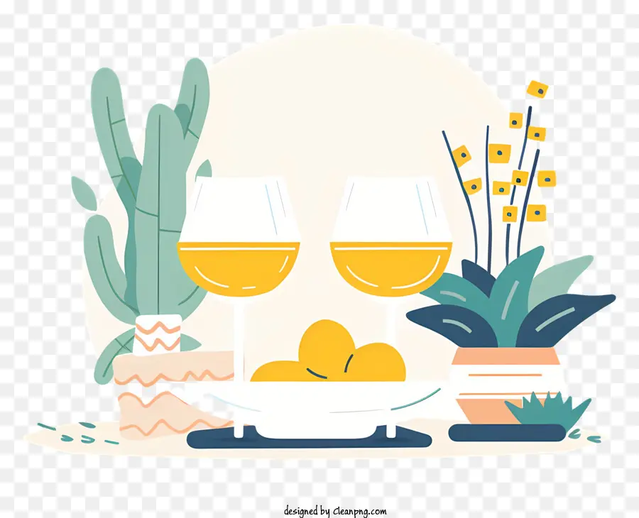 Pesach -Tisch -Brille Weißweinschüssel mit Nüssen Pflanzen - Tisch mit Weißwein, Nüssen, Pflanzen, Blumen
