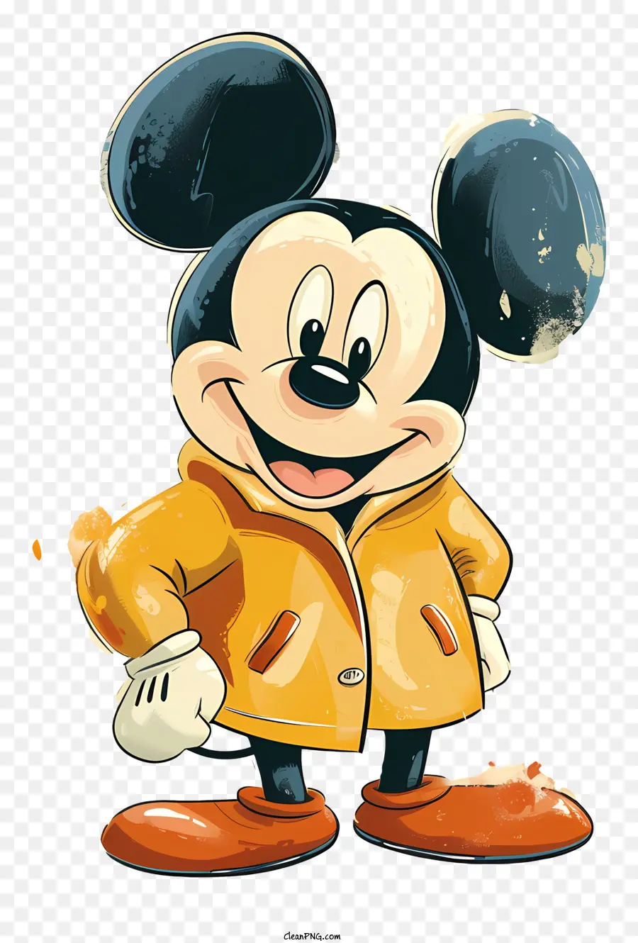 mickey Maus - Cartooncharakter in Orangenmantel mit Mikrofon
