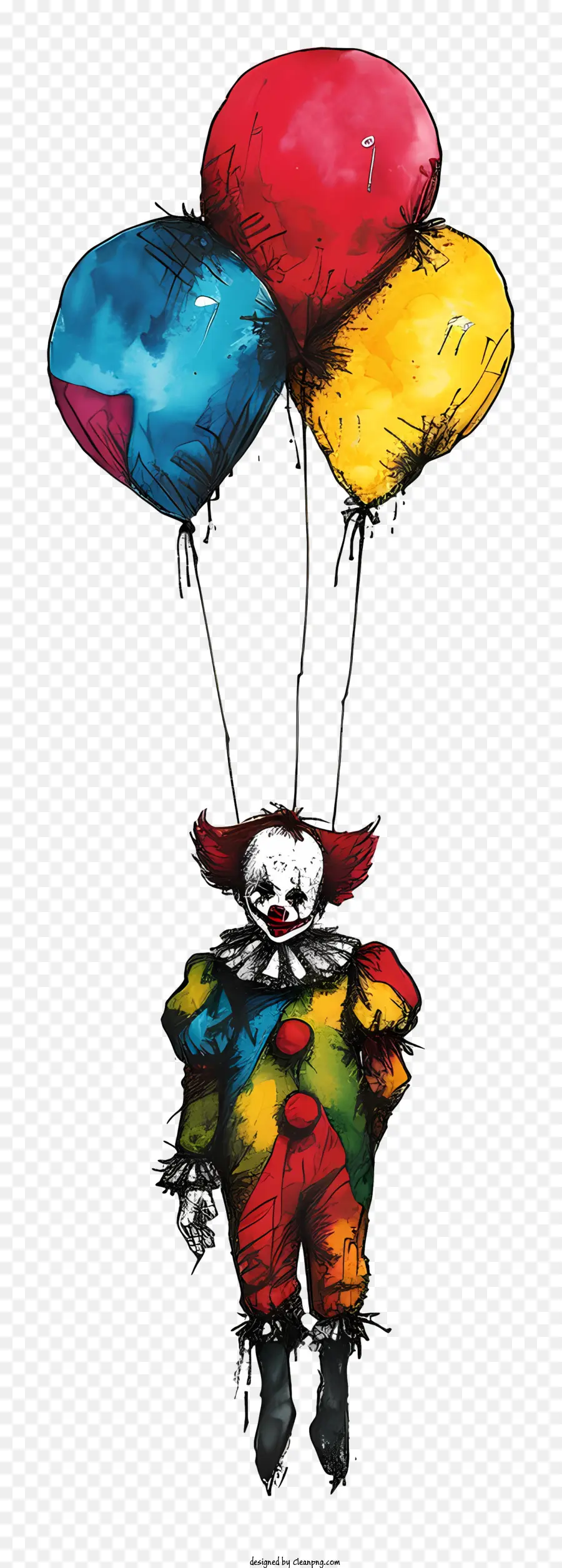 Clown mit Luftballons Clownballon fliegende Lächeln - Fröhlicher Clown im farbenfrohen Ballon fliegt in den Himmel