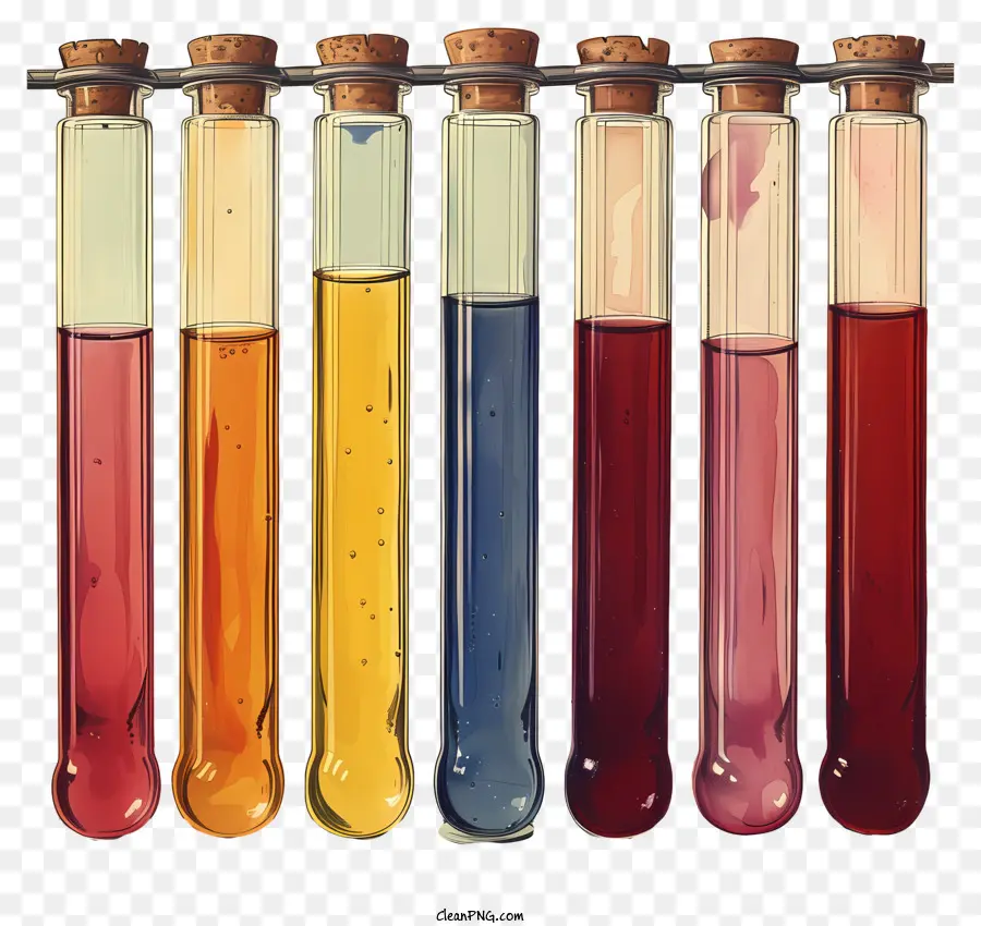 Các ống kiểm tra chất lỏng nhiều màu - Chất lỏng sủi bọt đầy màu sắc trong ống nghiệm có nút chai