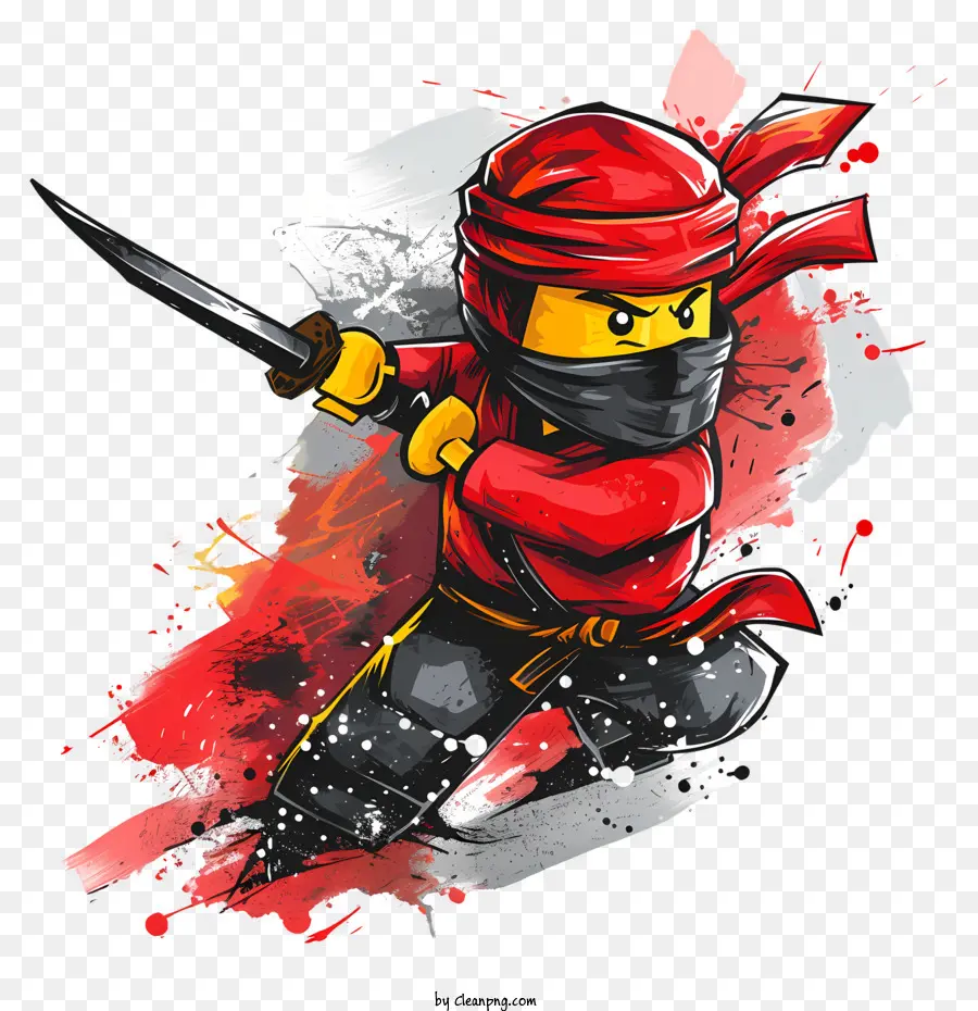 Carattere di cartone animato Ninjago in costume rossa e nera Spada Nera Black Stripes - Personaggio dei cartoni animati con costume rosso e nero