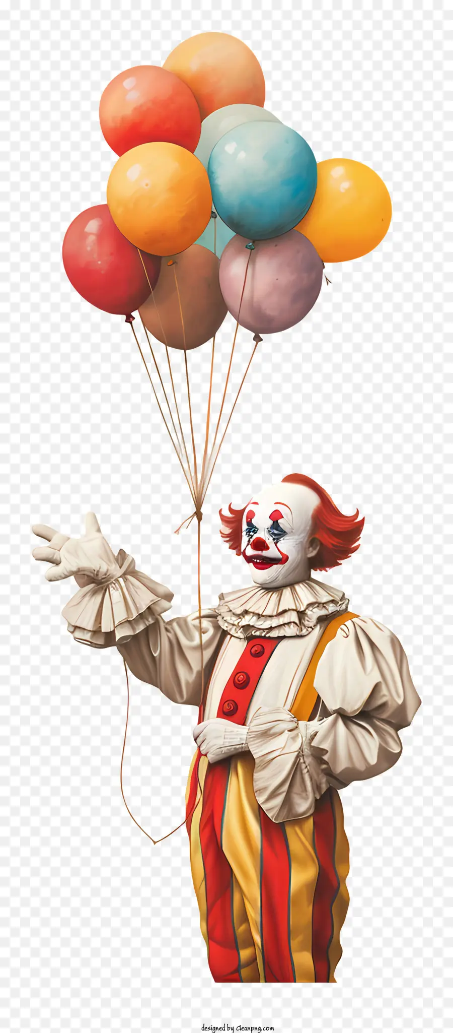 Clown mit Luftballons Cartoon Charakter Clown bunte Luftballons große Augen - Buntes Clown -Halting -Luftballons repräsentiert Freiheit und Freude