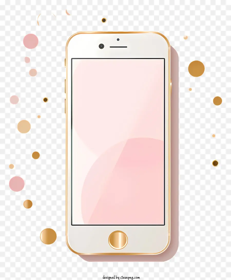 Frame iPhone Smartphone Schermo rosa bolle d'oro bolle d'argento - Smartphone bianco con schermo rosa circondato da bolle