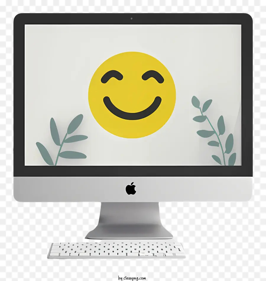 smiley Gesicht - Fröhliches Smiley -Gesicht auf dem Computerbildschirm mit Blatt