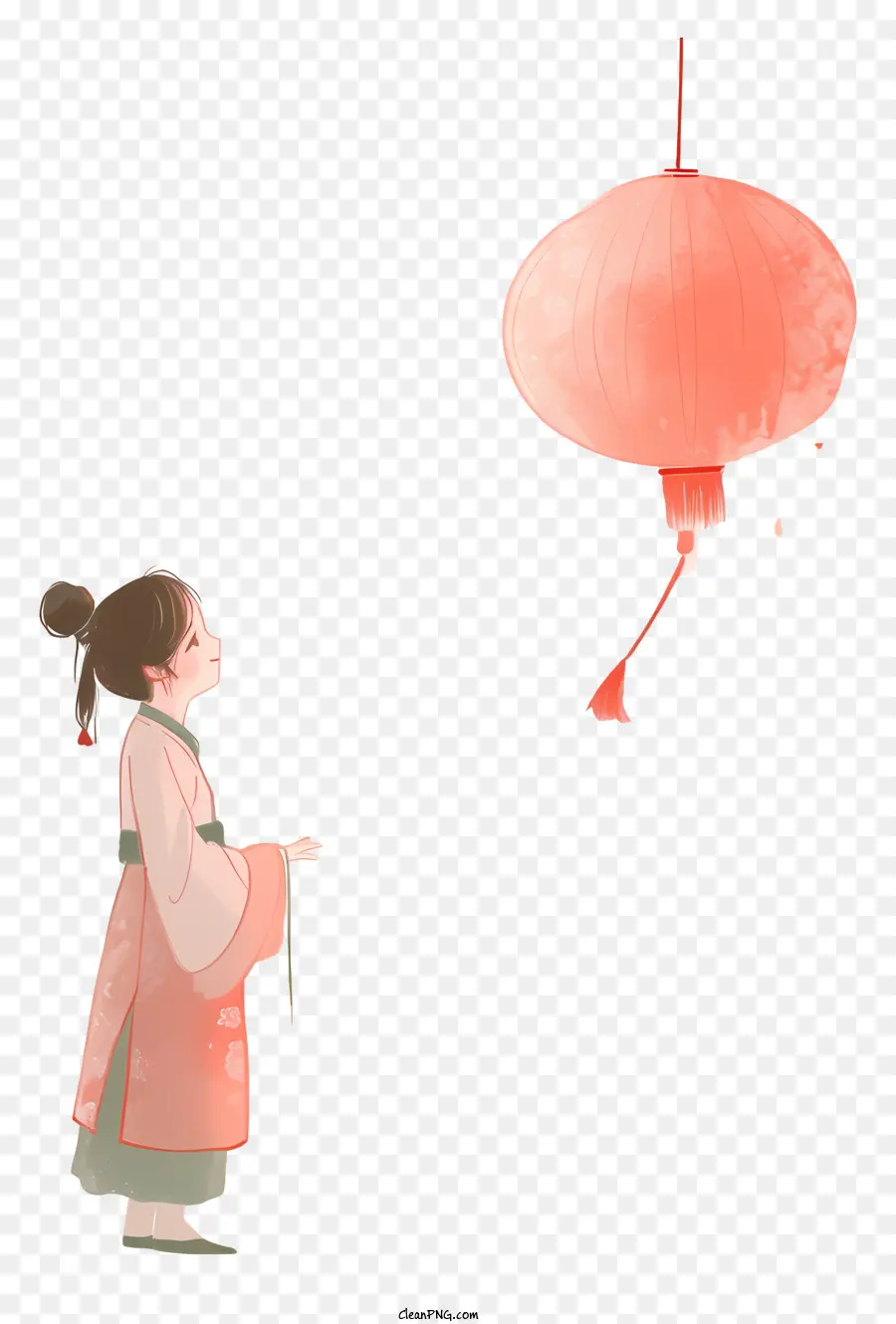 Người phụ nữ Đèn Trung Quốc trong chiếc đèn lồng giấy màu hồng màu hồng - Người phụ nữ ở Kimono giữ đèn lồng, có vẻ ngạc nhiên