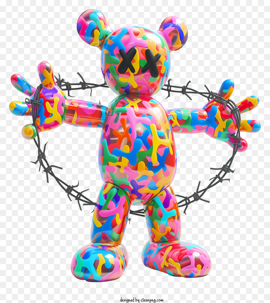 Stacheldrahtbären-Skulptur farbenfrohe Plexiglasherzgeformte Bär bemalt Plexiglas - Farbenfrohe Bärenskulptur mit herzförmigen Armen, stehend