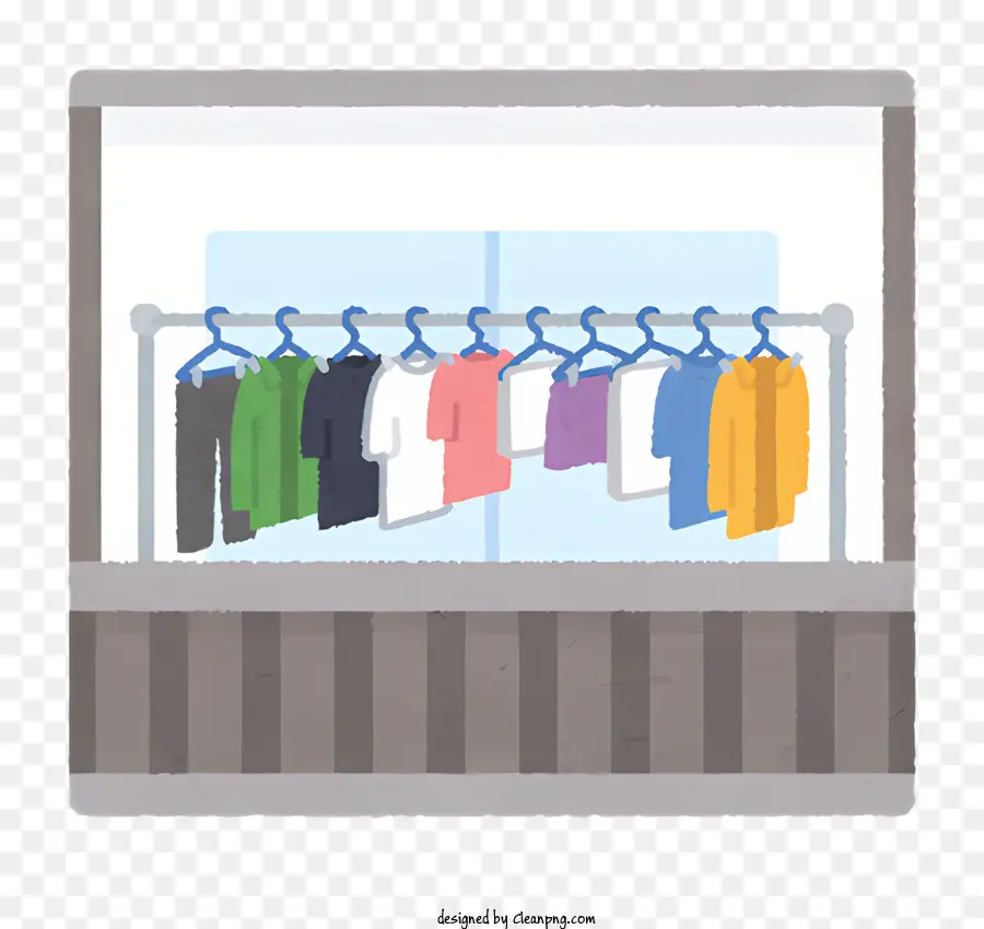 Icon Abbigliamento Cremagli di vestiti Cliente che prova il display per finestra anteriore dei vestiti - Negozio di abbigliamento con scaffali e clienti che provano vestiti
