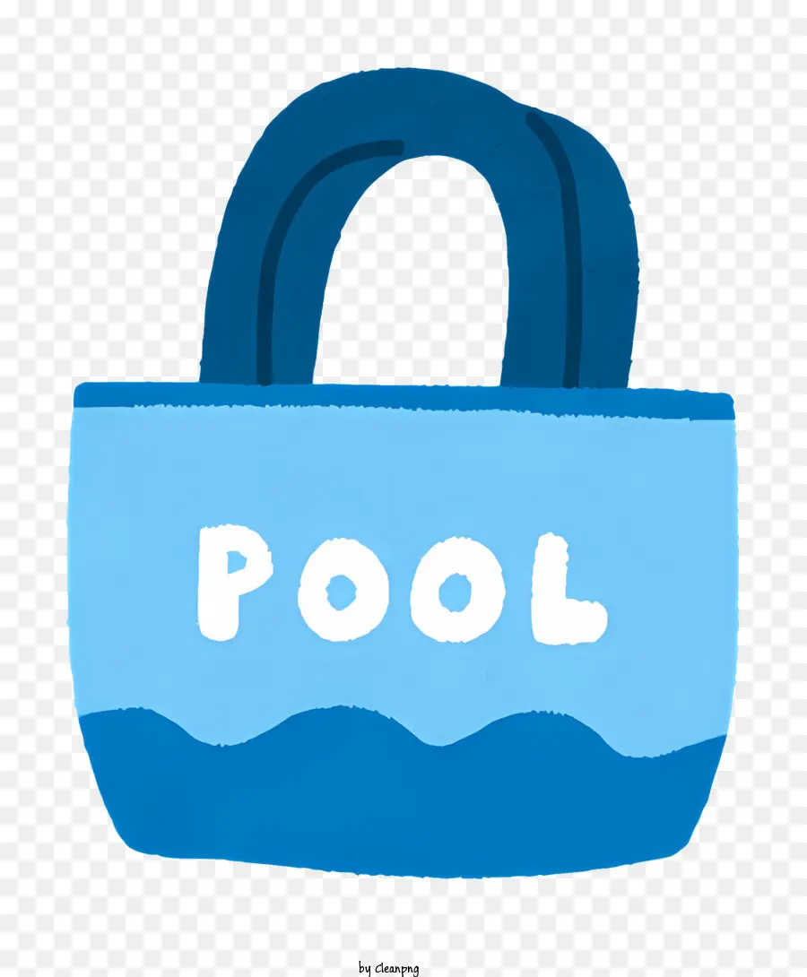 icon blue tote bag pool word design white letters rounded shapes