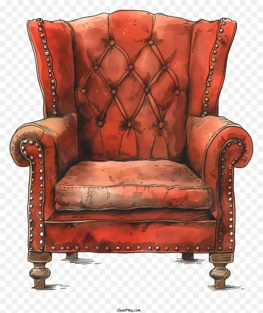 Ghế phong phú ghế bành bọc ghế bọc ghế bọc lại trên cánh tay - Ghế bành màu đỏ với ghế bọc bọc, nút, chân gỗ. 
Một số mặc trên ghế bọc