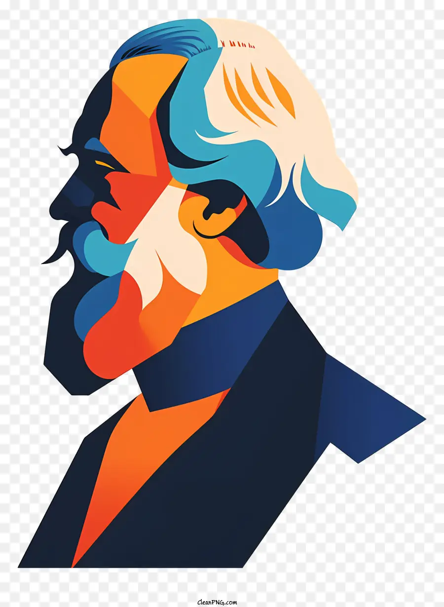 Karl Marx - Illustration des bärtigen Mannes in Anzug und Krawatte