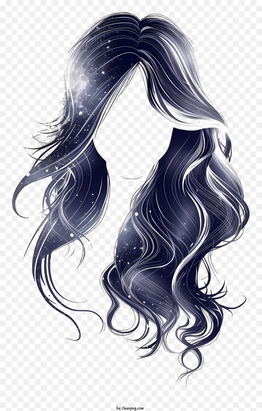 parrucca capelli lunghi che fluenti azzurri profondi onde sciolte - Donna elegante e misteriosa con capelli blu fluenti