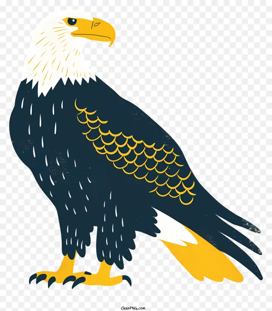 Eagle hói đôi cánh đại bàng trải rộng trên nền màu đen mở - Vector Bald Eagle với cánh trải, nền đen
